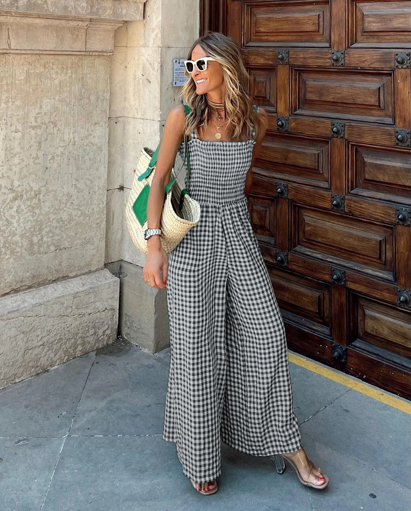 Plissee WideWaist Casual Plaid Sleeveless Lose Strampler Bein Overalls HighNew Mode Frauen Overalls 2022 Sommer