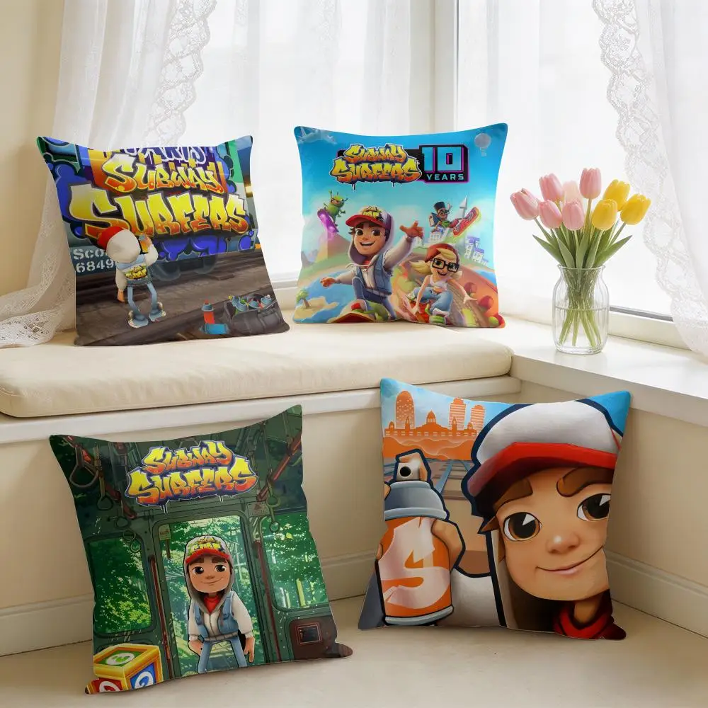 S-subway Surfer GAME Cushion Cover Square Short Plush Pillow Case Living Room Sofa Home Decor Funda 40X40