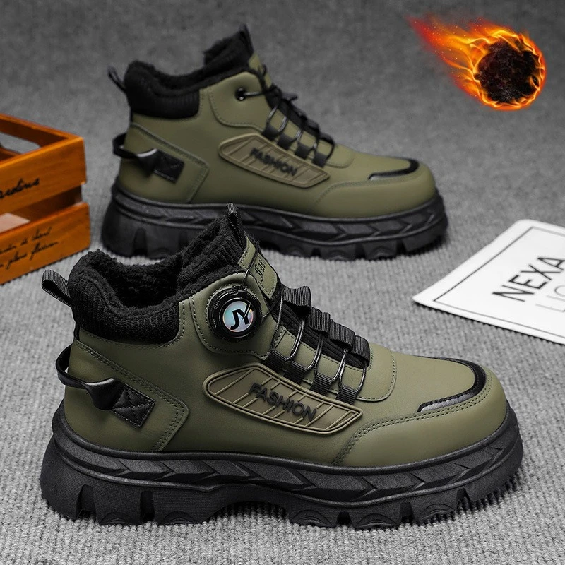 

Winter Men's Casual High Top Work Shoes Thick and Warm Retro Ankle Boots Thick Soled Wear-resistant Outdoor Hiking Snow Boots