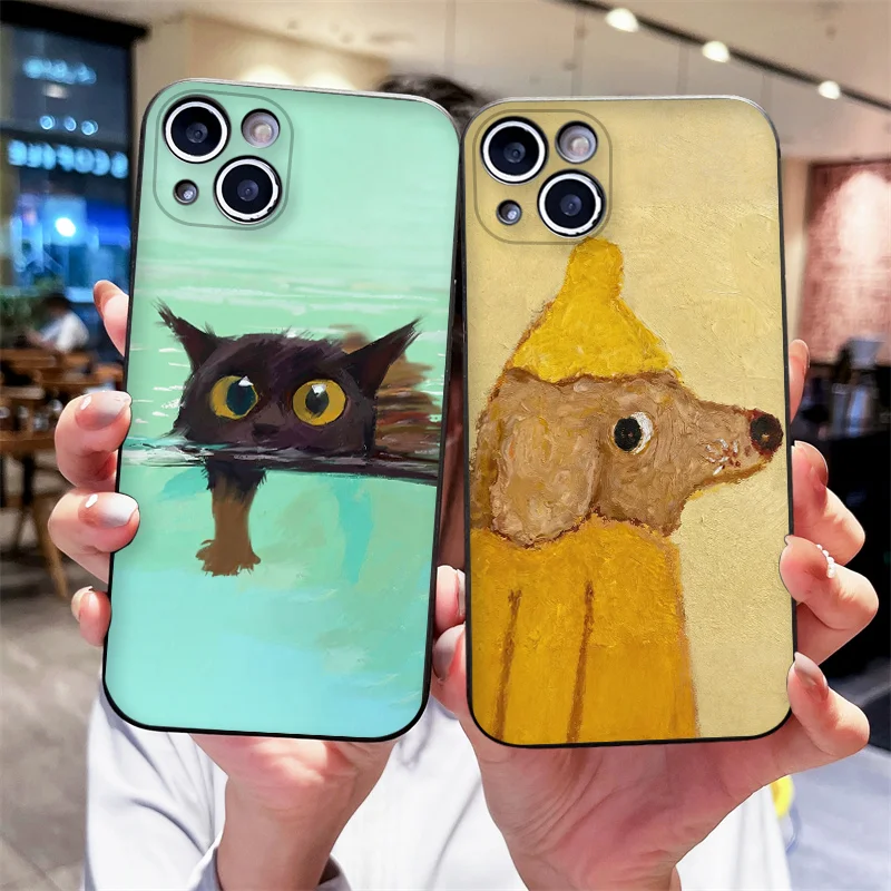 Чехол для телефона с рисунком маслом: Желтая собака, черная кошка для OnePlus 13R 12 11 10 9T 8 Pro Nord 4 3 2 ACE2 ACE3 CE4 CE5, силиконовый мягкий чехол