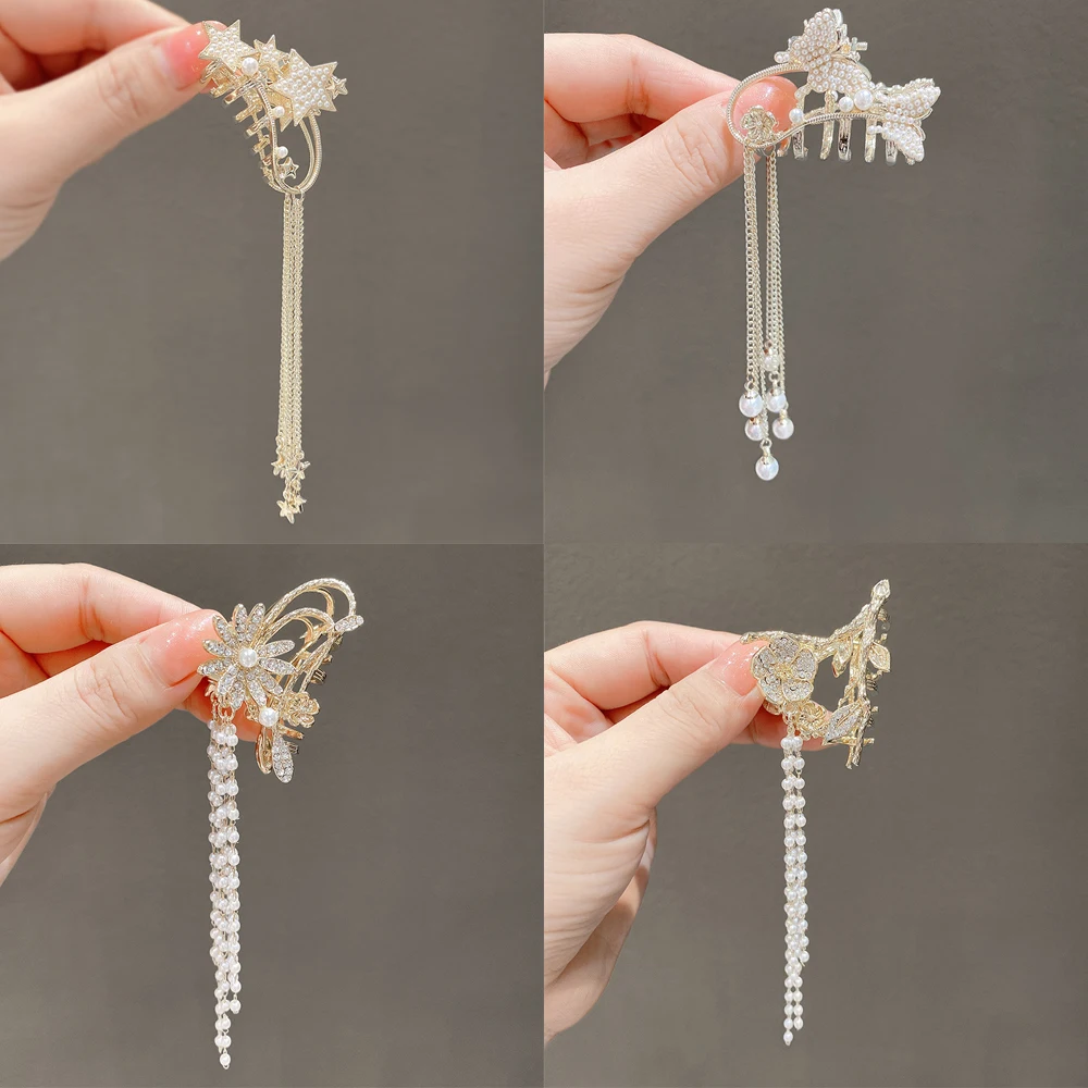 Super Fairy Rhinestone Tassel Butterfly Clip Female Back Head Temperament Hair Accessories Hair Clip Half Tie Shark Hair Clip