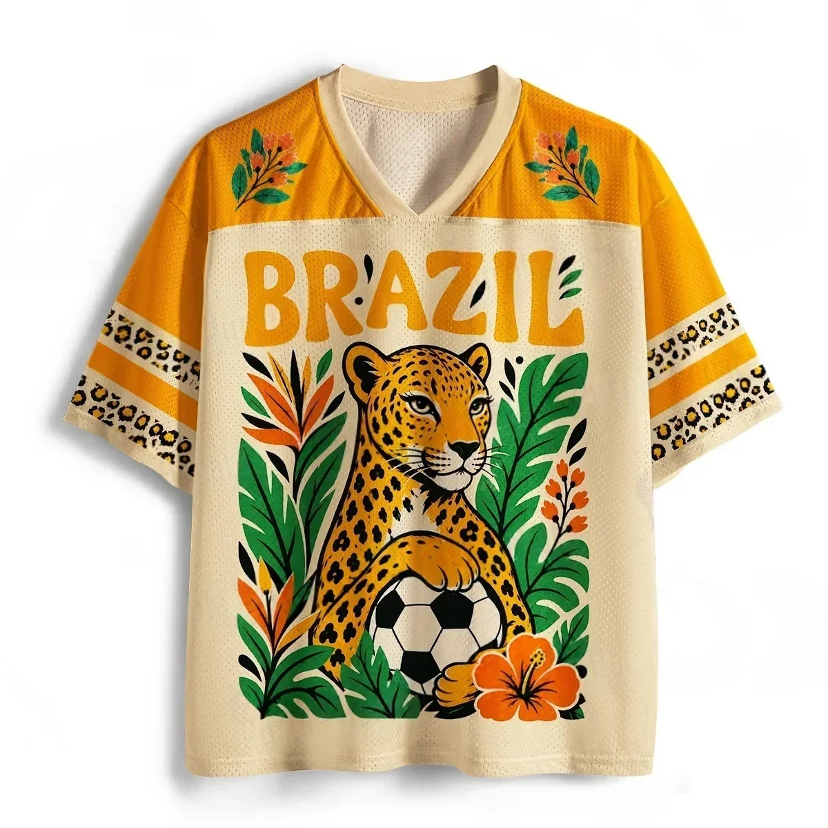 Brasilianischer tropischer Dschungel-Schwarzer Panther für Erwachsene und Kinder, tropische Fusarium-Blume, 3D-gedruckt, atmungsaktive, unterstützende Kurzarmbluse – Detail 4