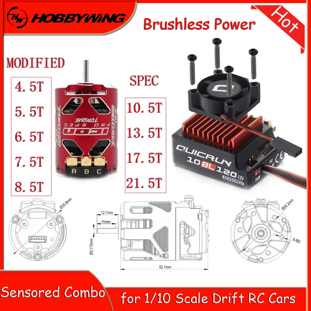 

Hobbywing 120A ESC с ICON 540 4,5/5,5/6,5/7,5/8,5/10,5/13,5/17,5/2,5 T Комбинированный бесщеточный двигатель с датчиком для радиоуправляемых автомобилей 1/10 Drift
