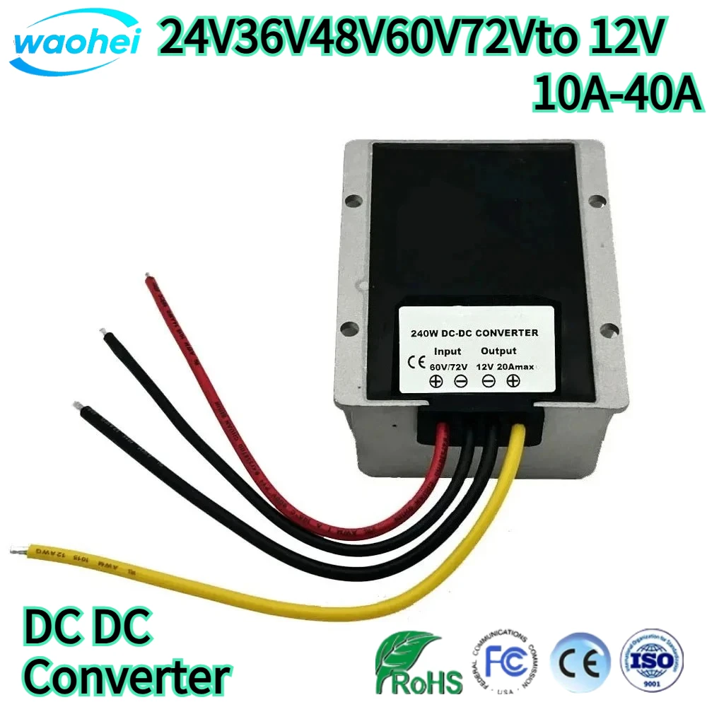 

18-90V 24V 36V 48V 60V 72V to 12V 10A 20A 30A 40A DC DC Step Down Converter Voltage Regulator Car Transformer Power Supply CE
