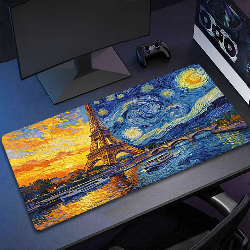 Art Scenery Mouse Pad Game Keyboard Pad Large Gaming Accessories Locking Edge Extended Mat Table Eiffel Tower Computer Mousepad