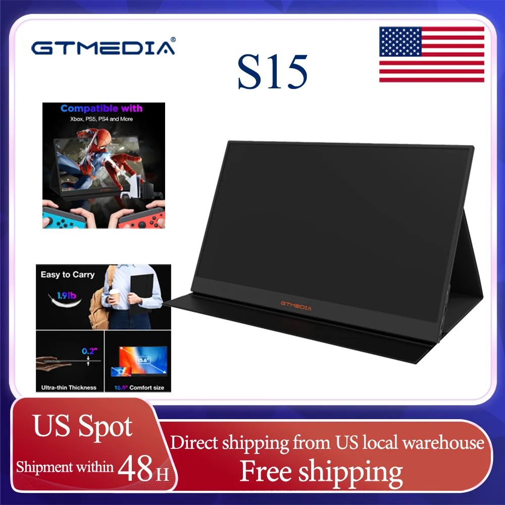 

GTMEDIA S15 15.6" 1080P Portable Monitor - Type-C/HDMI, FHD IPS for Laptop/Phone/PS4, 72% sRGB, 60Hz, Leather Case