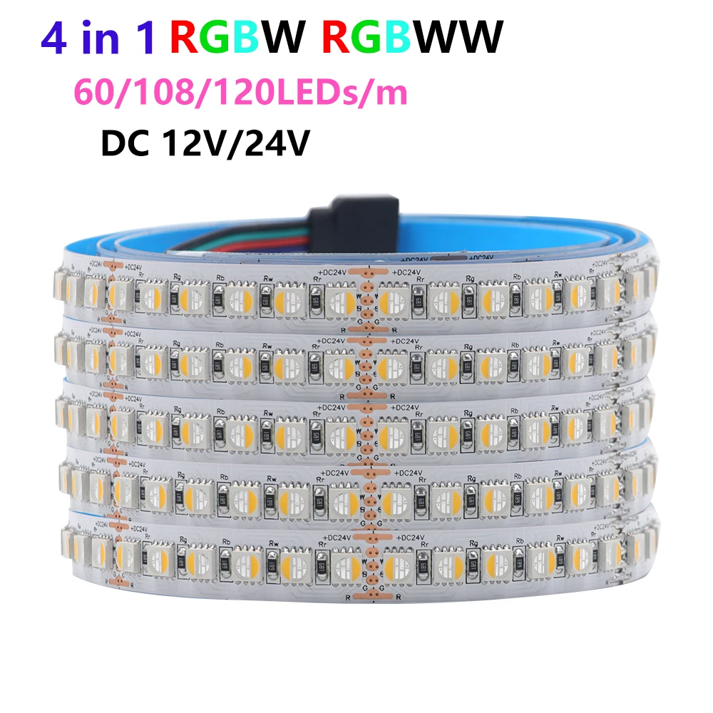 RGBWW RGBW LED Strip 12V 24V 60/108/120LEDs/m Waterproof IP21/65/IP67 Flexible 5050 LED Tape Ribbon For Room Decoration