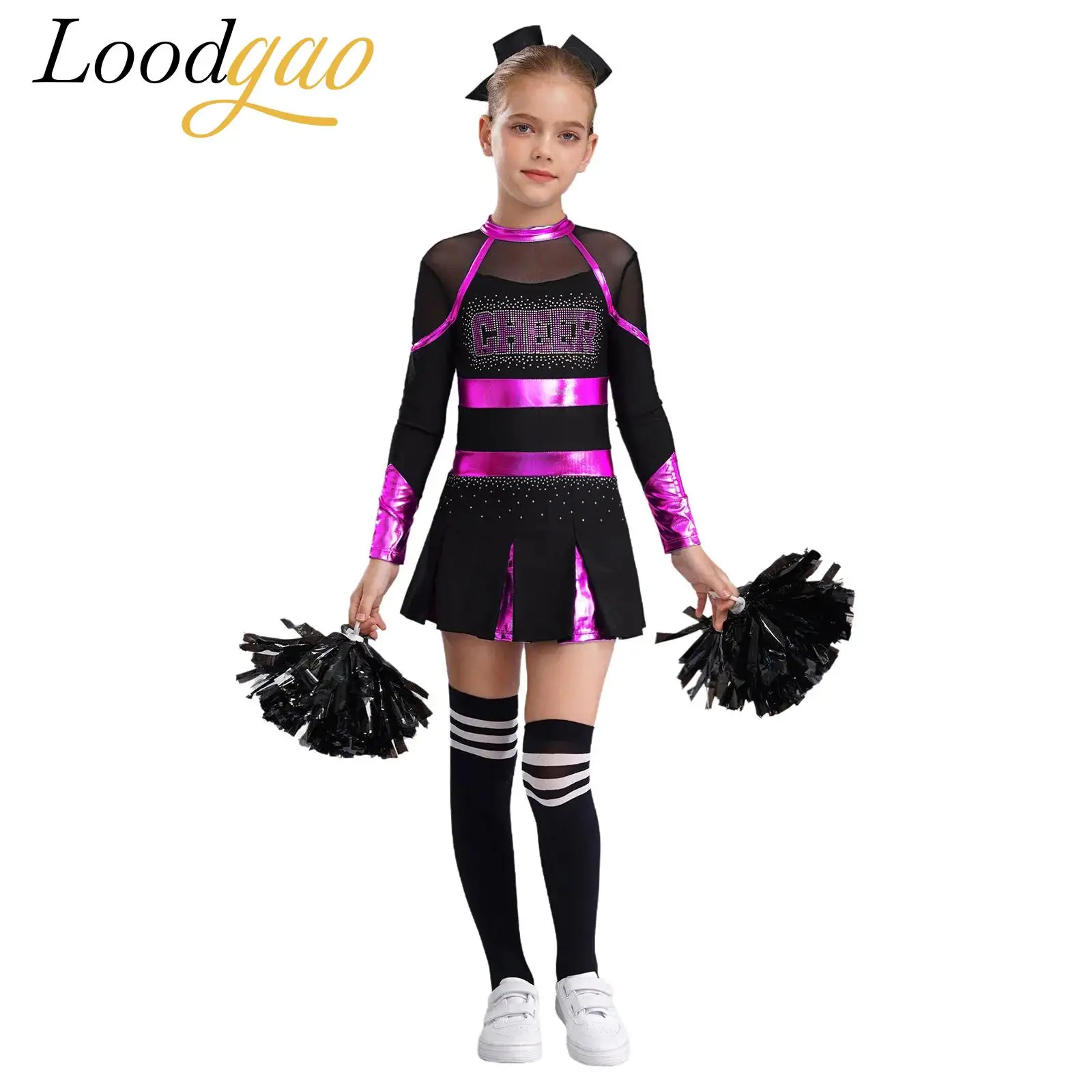 

Girls Cosplay Cheer Dance Outfits Cheerleading Costumes Cheering Flower Balls Sets Role Play Cheerleader Uniform Cheering Dress
