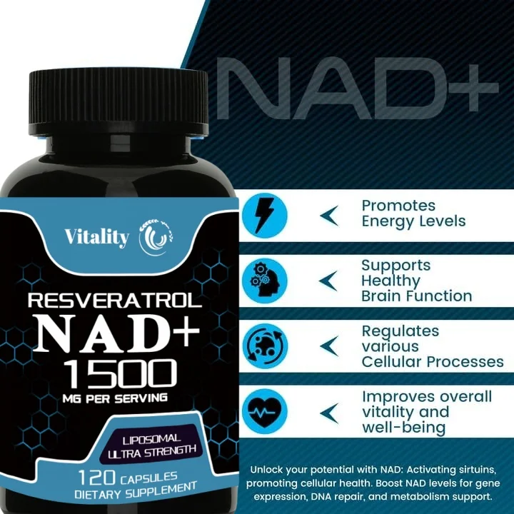 NAD supplement, 1500mg liposome NAD+resveratrol containing supplement, Nad Plus promoting supplement - supporting cell health