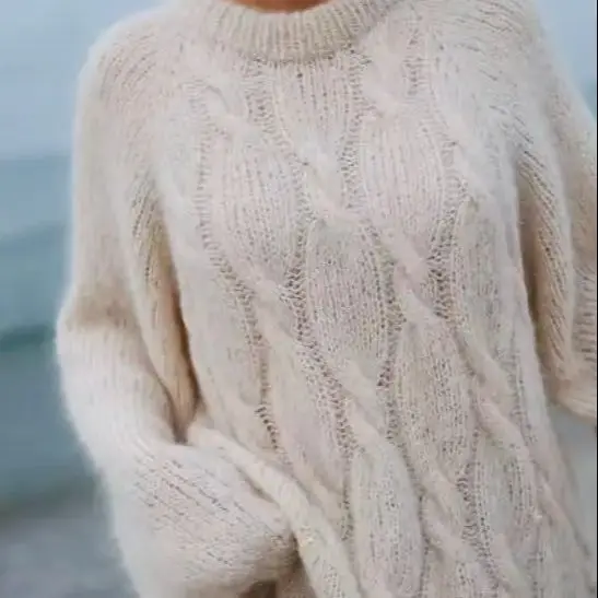 Women's Mohair Pullover Sweater Hand Woven Loose Lazy Style Soft Warm Knitted Top Solid Color Autumn Essential