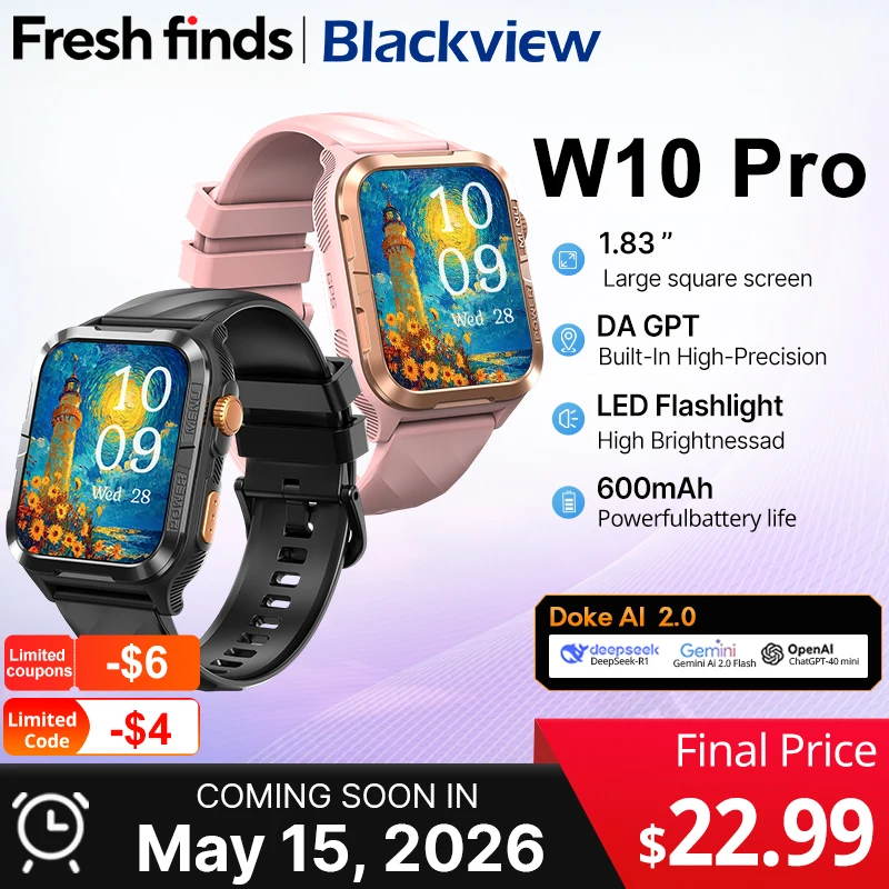 【World premiere】Blackview W10 PRO Smart watch 1.83" Display Outdoor GPS  DA GPT 600mAh with LED Flashlight Bluetooth Calling