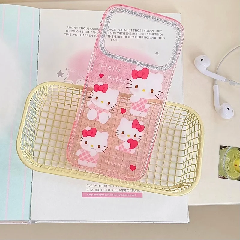 

Luxury Clear Pink Sparkling Cute Cartoon Hello Kitty Glitte phone Case For iPhone 13 14 15 16 17 Pro Max Y2K Kitty Glitte Cover
