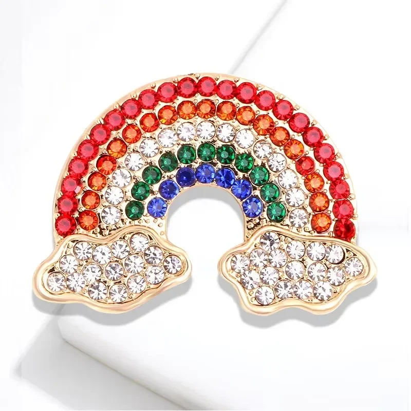 Exquisite Colorful Rainbow Brooches For Women Rhinestone Office Party Brooch Pins Fashion Design Shiny Crystal Corsage Gift