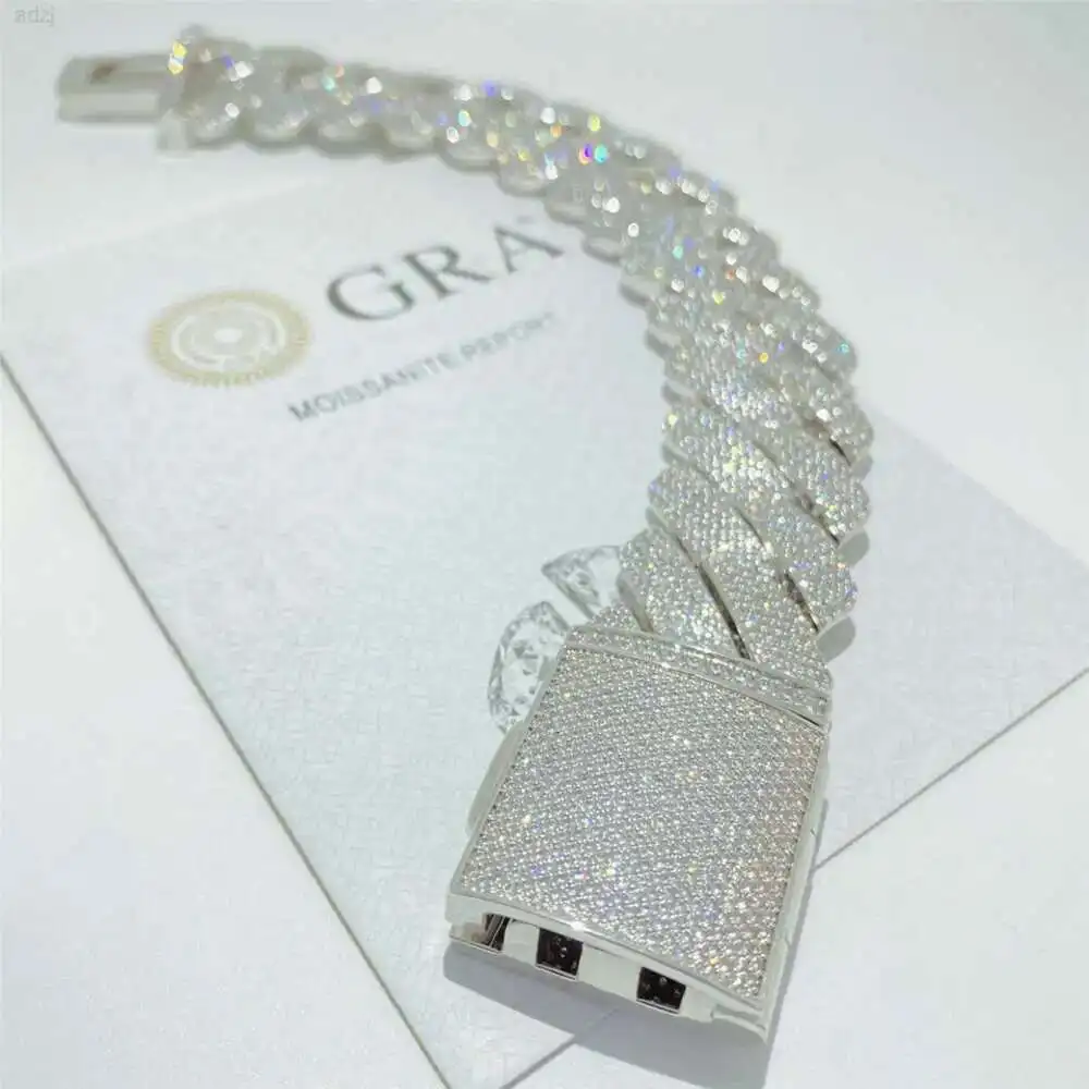 

Hip Hop Jewelry 26mm 925 Solid Silver Iced Out Cuban Link Moissanite Prong Cuban Chain Bracelet Vvs Diamond Cuban Bracelet