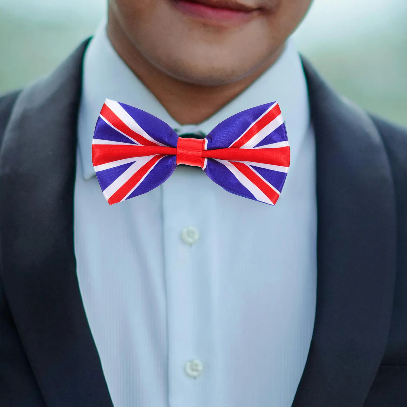 Men Uk Flag Printed Bowtie Novelty Patriotic Bowknot Casual Formal Business Wedding Graduation Party Celebration Accessories