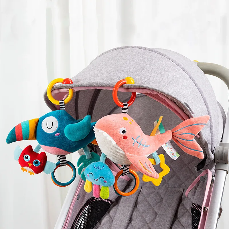 

Soft Plush Bird Baby Bed Hanging Music Rattle Toys Newborn Educational Hand Grip Mobile Ring Bells with Teether Pushchair Toy