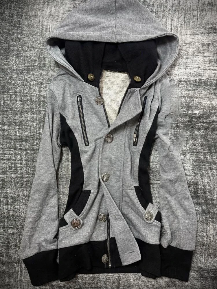 Vintage Grey Hoodie Jacket Women's Slim Fit Design Sense Top Autumn 2026 New Style Casual Loose Type Polyester Fiber Long Sle...