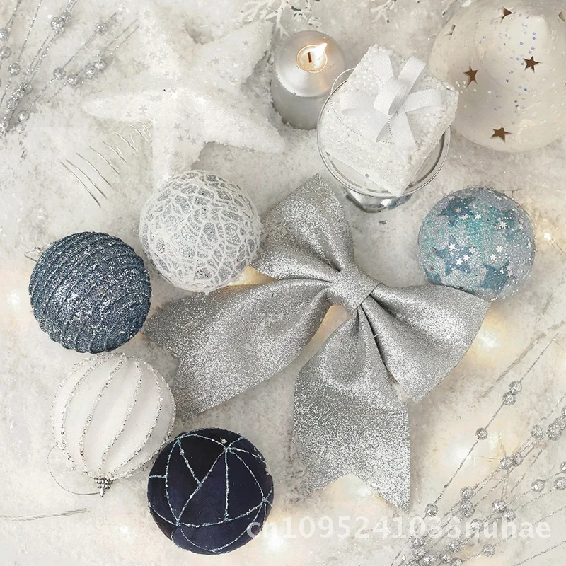 

High-End Frosted Sequins Five-Pointed Star Bow Christmas Ball Ornament European Style Plastic Decor for Tree Atmosphere