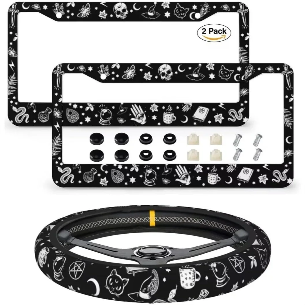 

Gothic License Plate Frame with Skull Design for US Vehicles, Personalized Car Accessory for Halloween and Witchy Style