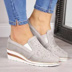 Wedge Heel Women rhinestone 2025 New Platform Tennis Female Running Loafers Sports Casual Comfortable Slip-on Plus Size 43