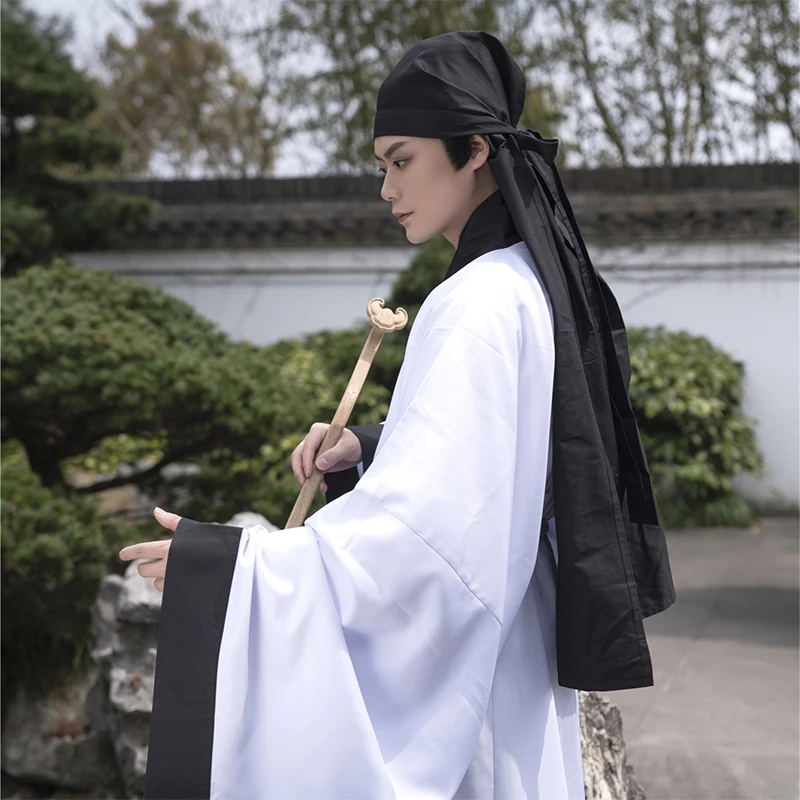 Unisex Black Ming Dynasty Hanfu Hat Adult Long Scarf Cap Ancient Chivalrous Swordsman Warrior Hero Cosplay Accessories