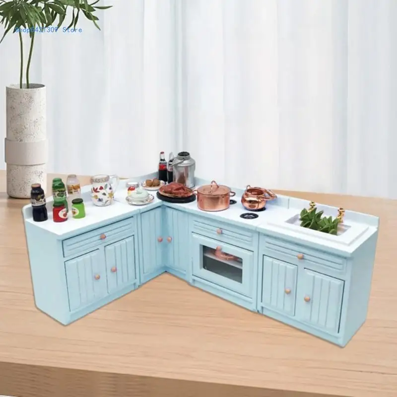 1/12 Dollhouses Furniture Kitchen Cabinet with Sink and Cooking Stove for Interactive Fun Children Collectible Toy