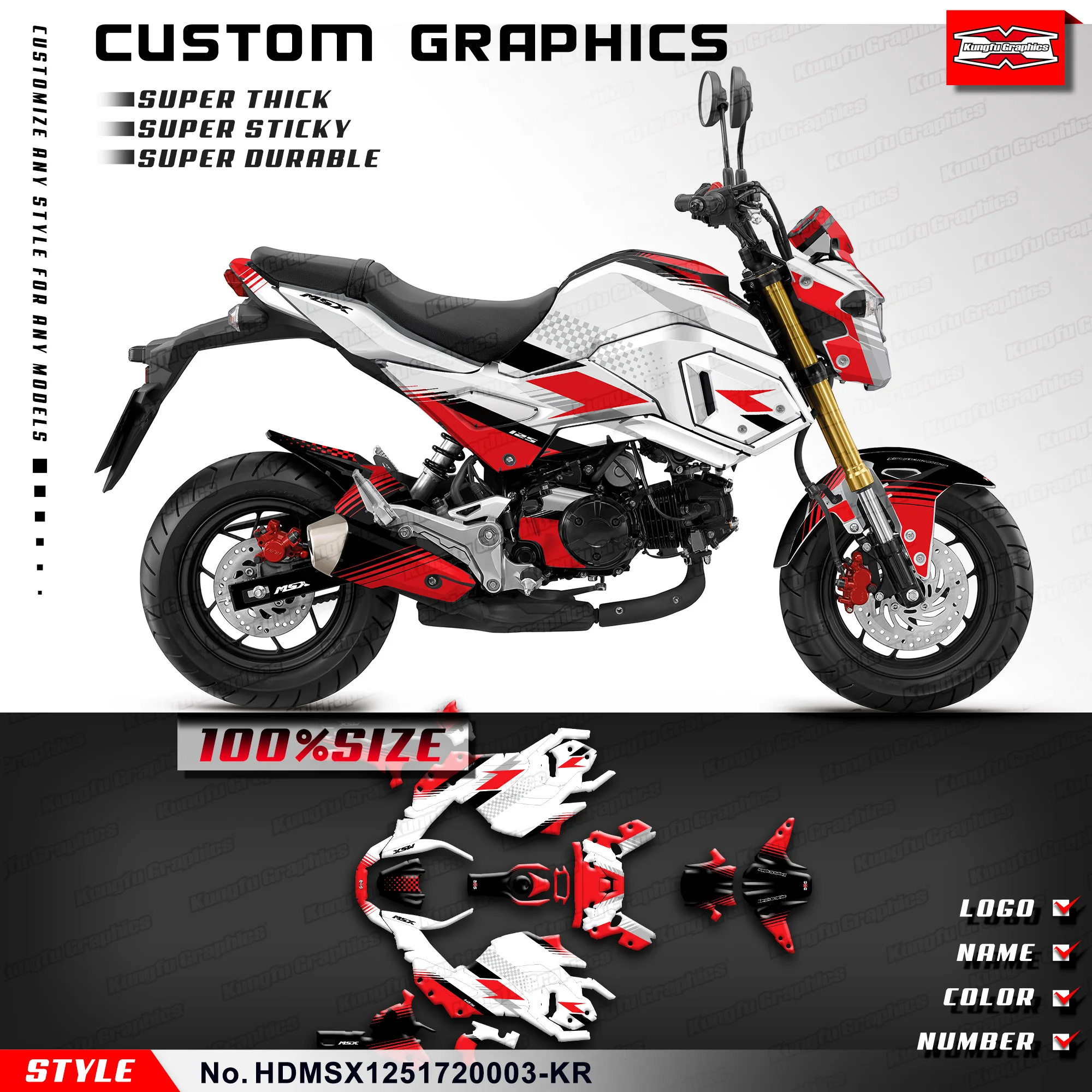 

KUNGFU GRAPHICS Stickers Set Motorcycle Decals for Honda Grom & MSX 125 2017 2018 2019 2020 Rebuild, HDMSX1251720003-KR