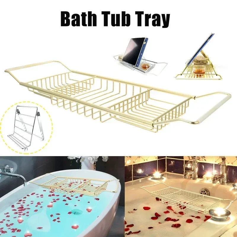 Laptop Stand Wire Bath Tub Tray Stainless Bathtub Tray Expandable Bath Table Shelf Over Bath Tub Racks Optional Gold/Silver