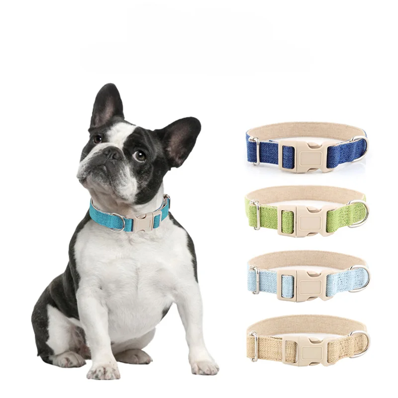 Adjustable Buckle Collar Environmentally Friendly Linen Dog Strap Pet Cotton Linen Dog Solid Color Cat Dog Collar Pet Supplies