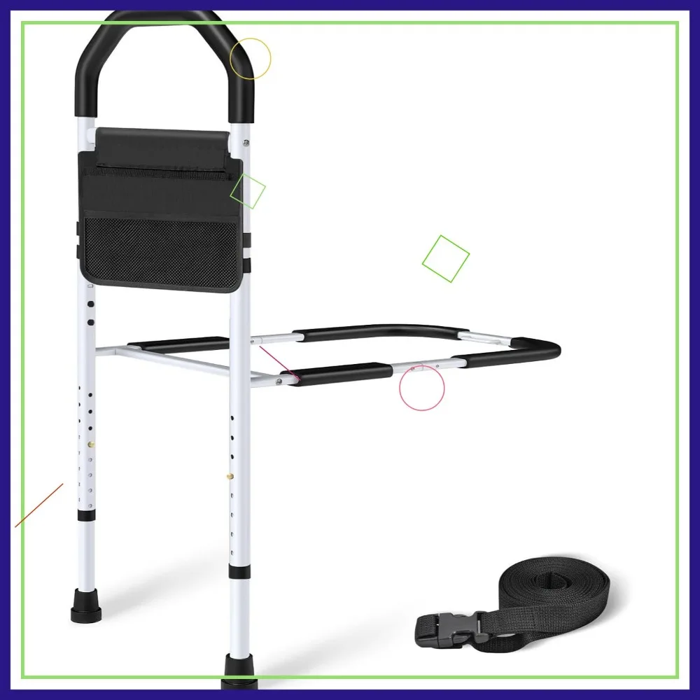 Adjustable Bed Safety Rails for Seniors with Storage Bag, Non-Slip Guard, Fits King Queen Full Twin Beds