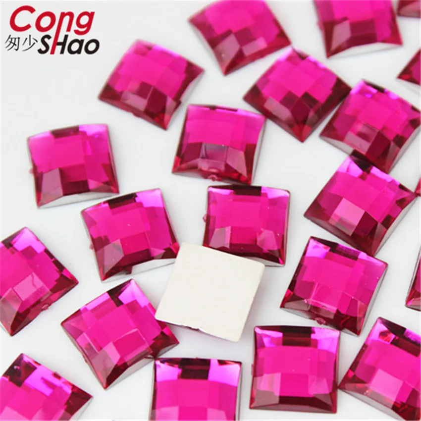 Cong Shao 100pcs 12mm Faceted Square Colorful flatback Acrylic rhinestone trim stones and crystals DIY costume Accessories ZZ609