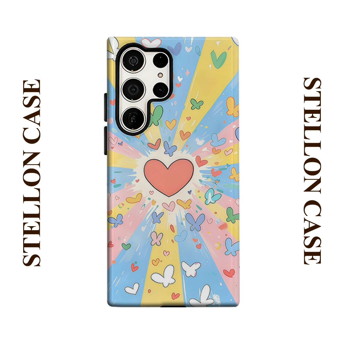 Rainbow Burst Butterfly Glossy Double Layer Shockproof Phone Case For Samsung Galaxy S25 Ultra S24 Plus S23  Ultra Hard Cover