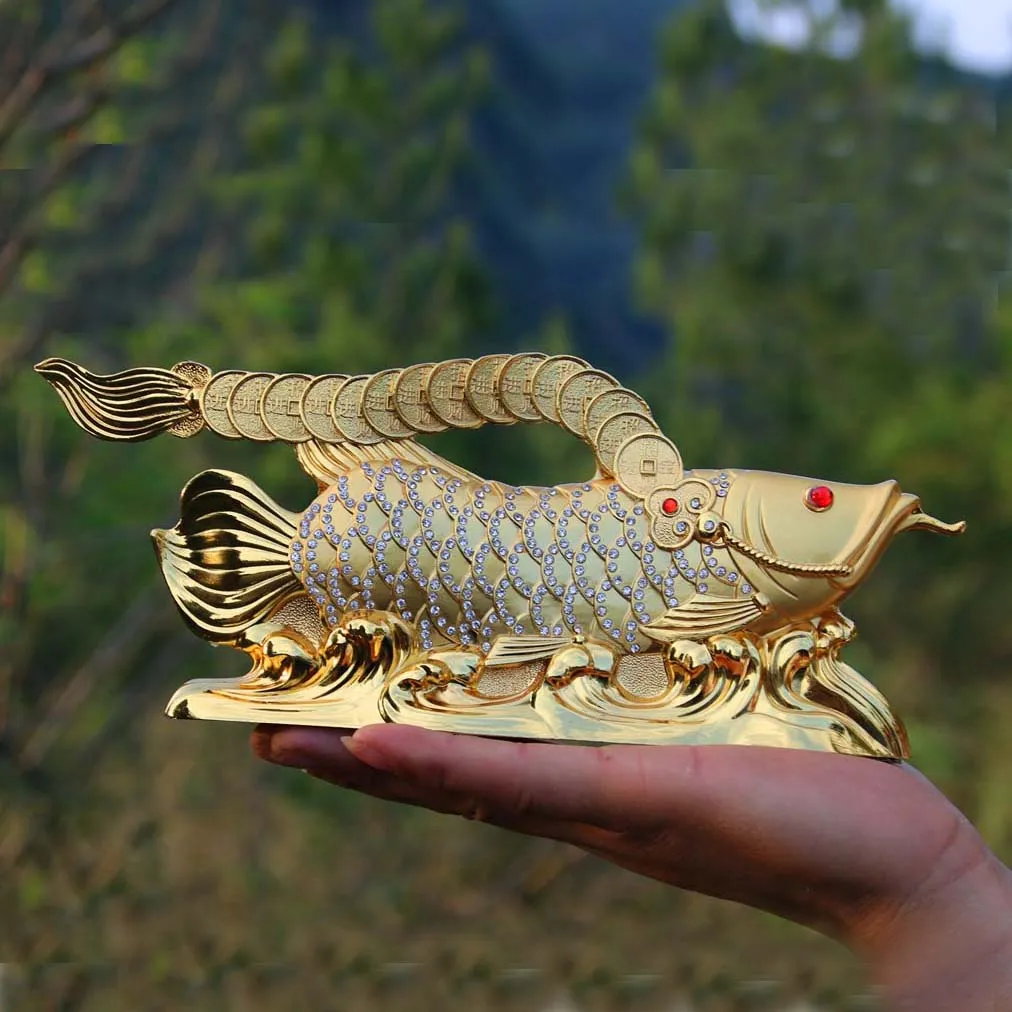 Good luck Dragon golden Fish Diamonds Wealth Arowana HOME OFFICE BAR Recruit bring money FENG SHUI statue