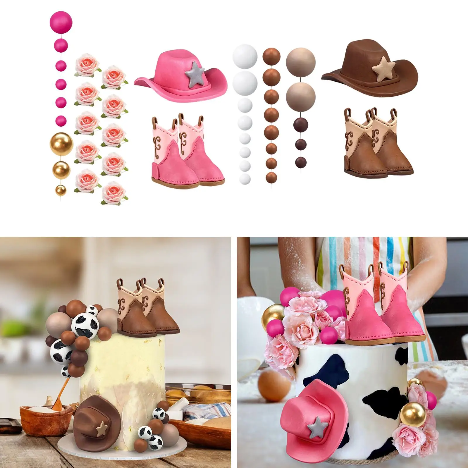 Cowboy Cake Toppers Small Decor Women's Party Decorations 3D Cupcake Toppers