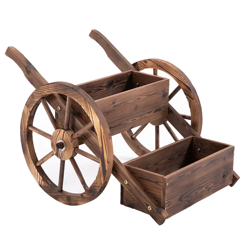 Outdoor balcony solid wood flower box carbonized multi-layer wooden flower pot frame anti-corrosion wood garden decoration