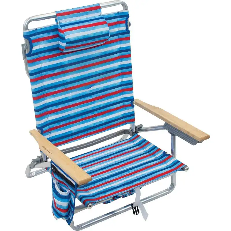 5-Position Classic Lay Flat Folding Backpack Beach Chair, Aluminum , Red, White, and Blue Stripe