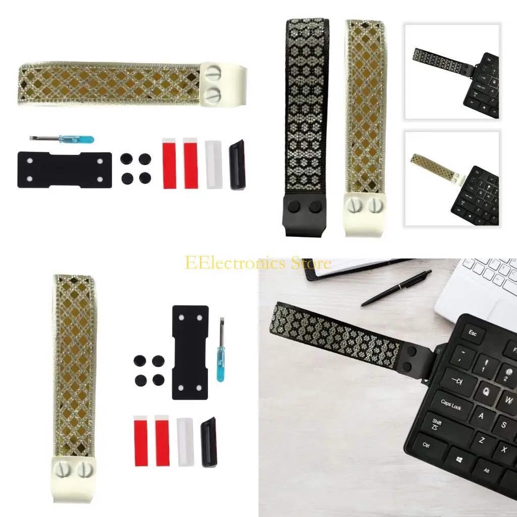 

B03C Rhinestones Nylons Straps for Gaming Mechanical Keyboards Simple Pastable Decorative Straps PU Screws Tape