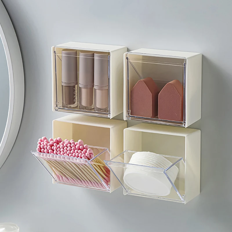 Flip Wall-Mounted Storage Box Cotton Puff Swab Head Rope Lipstick Bathroom Dormitory Small Items Organizer