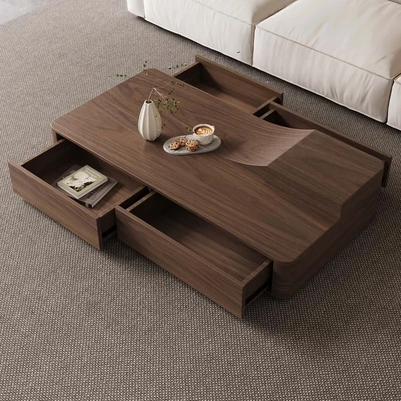 

Solid wood coffee table modern simple living room home new storage walnut color minimalist coffee table
