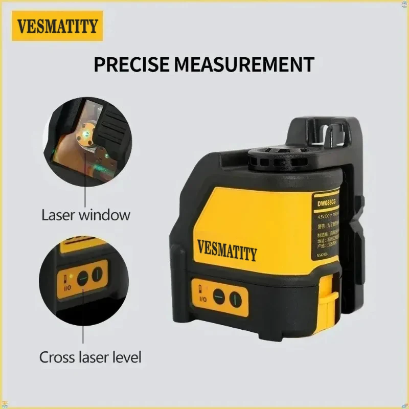 Vesmatity DW088CG Green Cross Line Laser Level Self Leveling High Precision for Construction Layout Tool for DeWALT Battery