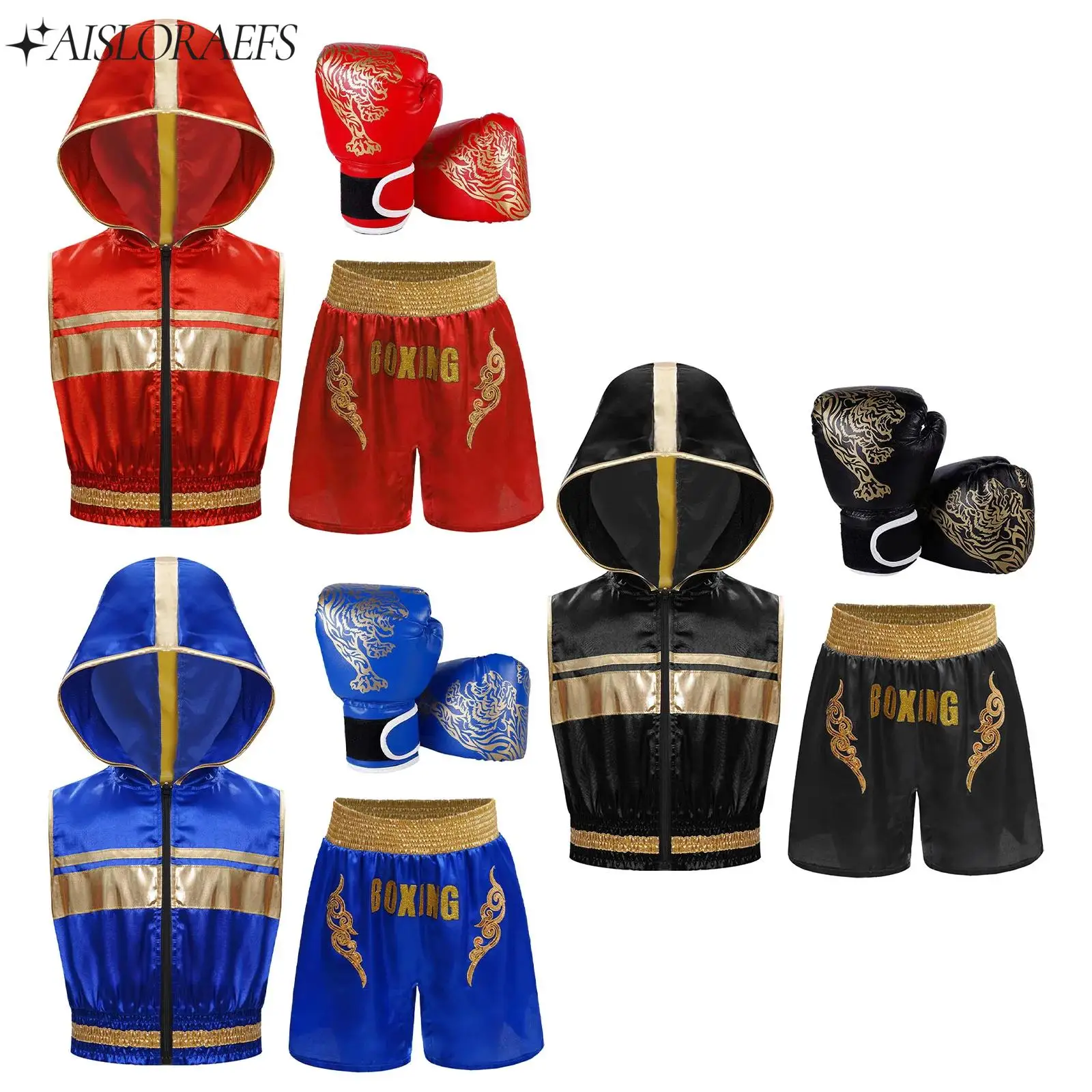 

Girls Halloween Carnival Boxer Cosplay Costume Boxing Training Outfit Teen Muay Thai Competition Performance Clothes Sets