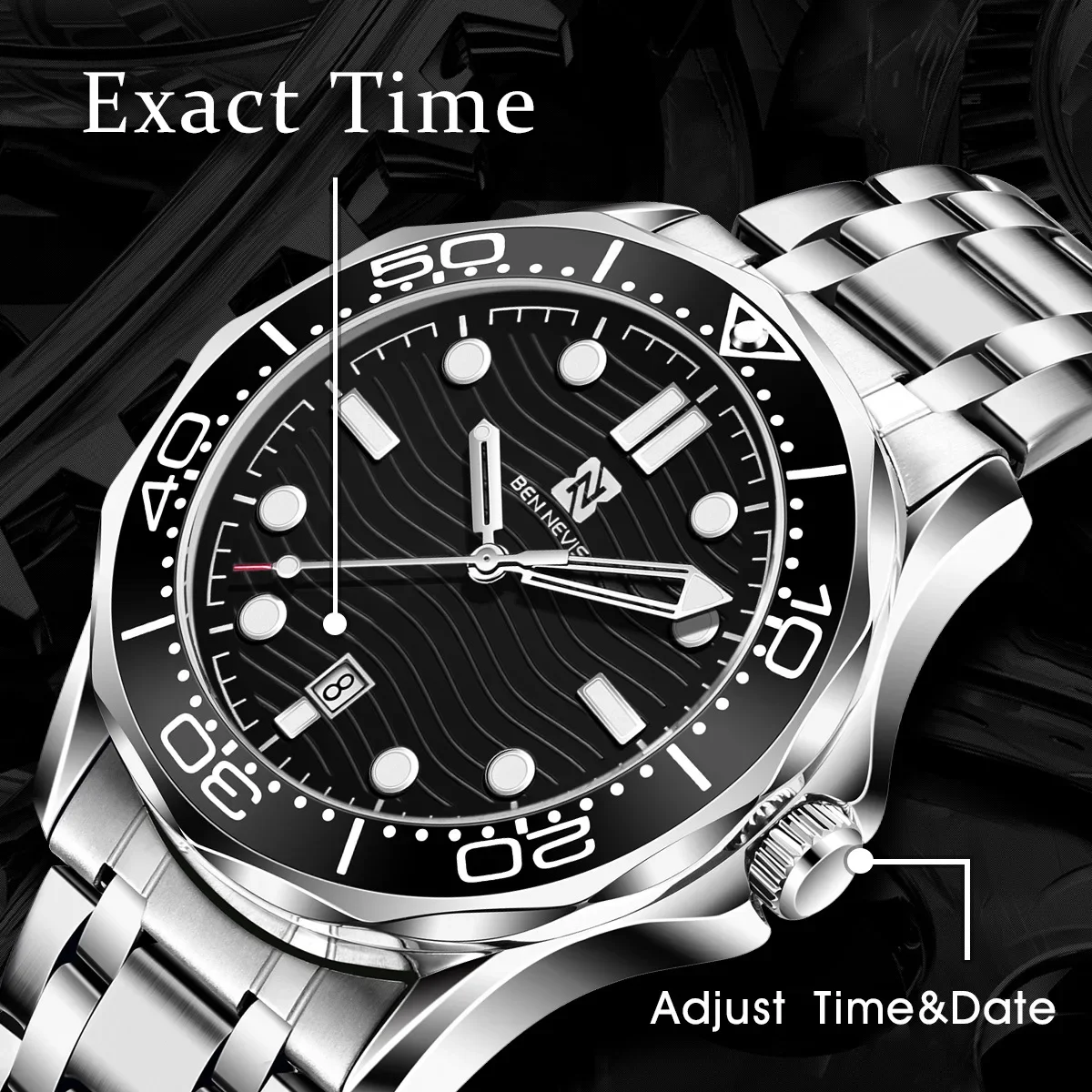 

44mm Watch Case Men Watch Luxury Watch Men Wristwatch install Quartz Movement stainless steel Strap Diving Men Wristwatch