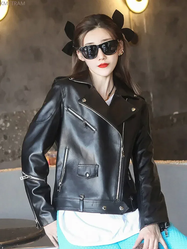 Real Leather Jacket Women Genuine Sheepskin Leather Jackets for Women 2024 Spring Autumn Slim Leather Coat Black Streetwear SGG