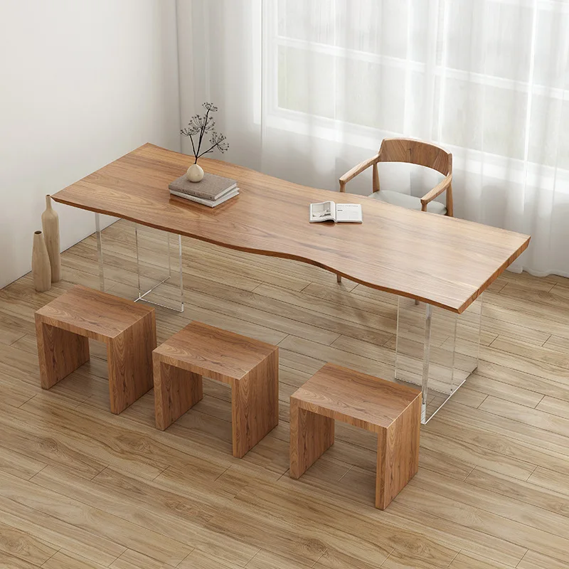 

Nordic suspended acrylic solid wood dining table household living room whole board eating table light luxury Internet celebrity