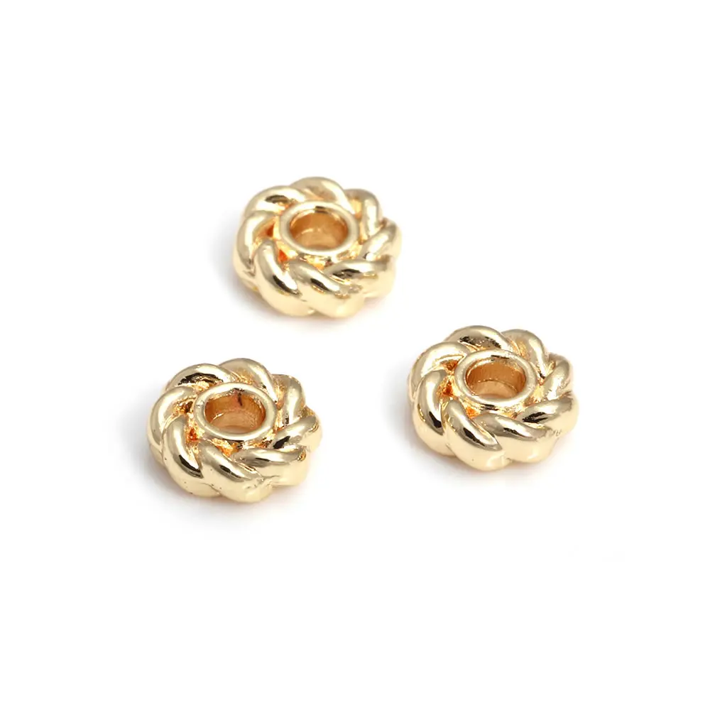 18K Gold Color Brass Lantern Round Worm Cube Flower Weave Polygonal Bracelets Beads Spacer Beads Jewelry Findings Accessories