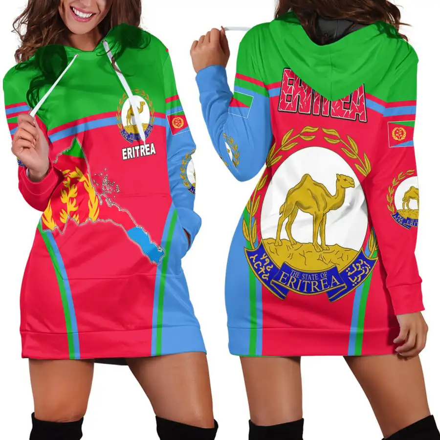 Eritrea Flag Hoodie Dress Spring Summer New Retro Harajuku 3D Printed Flag Pullover Casual Sexy Women\'s Hoodie Dress