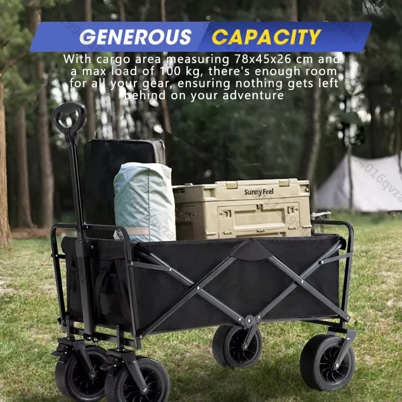 100KG Capacity Outdoor Garden Beach Trolley Fishing Folding Camper Wagon Portable Foldable Luggage Cart