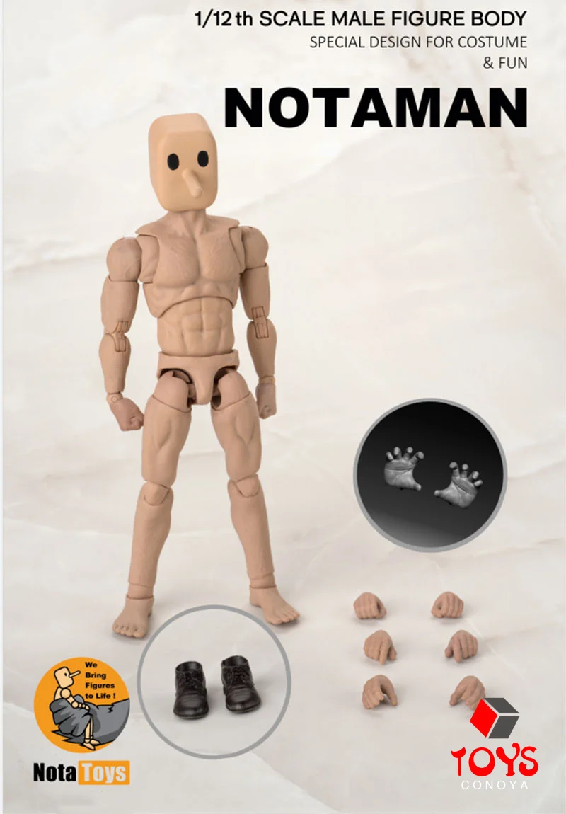 In Stock 1/12 NT-01 NT-02 NT-02W Notaman Square-headed Male Action Figure Joint Body Doll 6'' Male Soldier Flexible Body Model