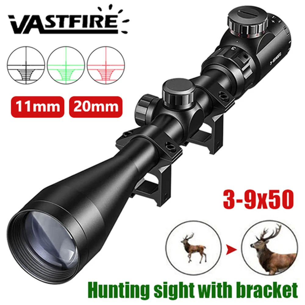 

3-9x50 Hunting Riflescope Optical Scope Green Red Illuminated 11/20mm Rail for Air Rifle Optics Hunting Airsoft Sniper Scopes