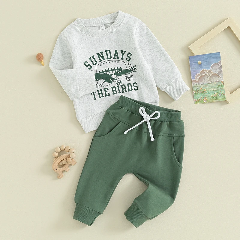 2023-09-05 Lioraitiin 0-3Y Toddler Boys  Clothes Set Letter Eagle Print Crew Neck Long Sleeve Sweatshirts and Long Pants 2Pcs